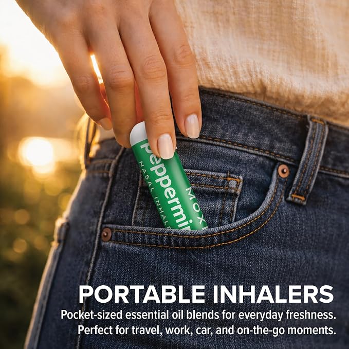 MOXE Peppermint Essential Oil Nasal Inhaler, Therapeutic No-Mess Aromatherapy, Cooling, Refreshing, Invigorating, Uplifts Mood and Positivity, Pure and Undiluted, Made in USA (1 Pack)
