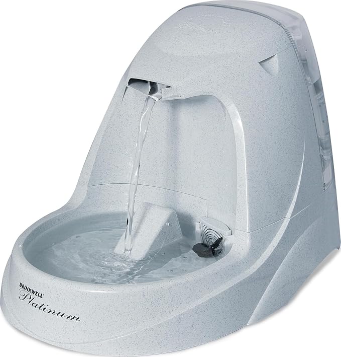 PetSafe Drinkwell Platinum Cat Water Fountain, 168 oz/5L, Grey | Free-Falling Stream Encourages Drinking, Dishwasher Safe, Large Capacity, Includes Replaceable Carbon Filter