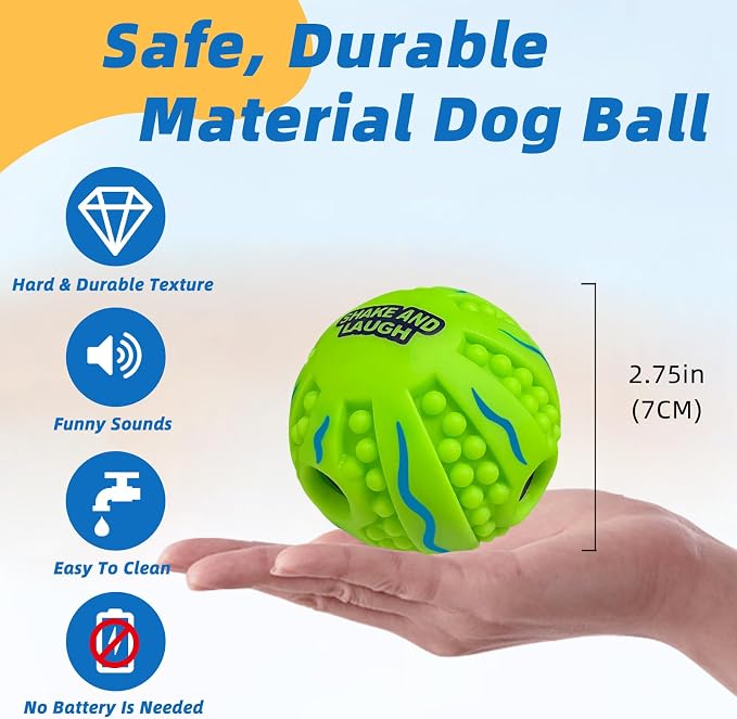 Spiky Interactive Dog Toys Ball, Wave, XS, 2.75 in (7 cm) | Shaking with Gibbering Sound, For Training, Teeth Cleaning, Herding