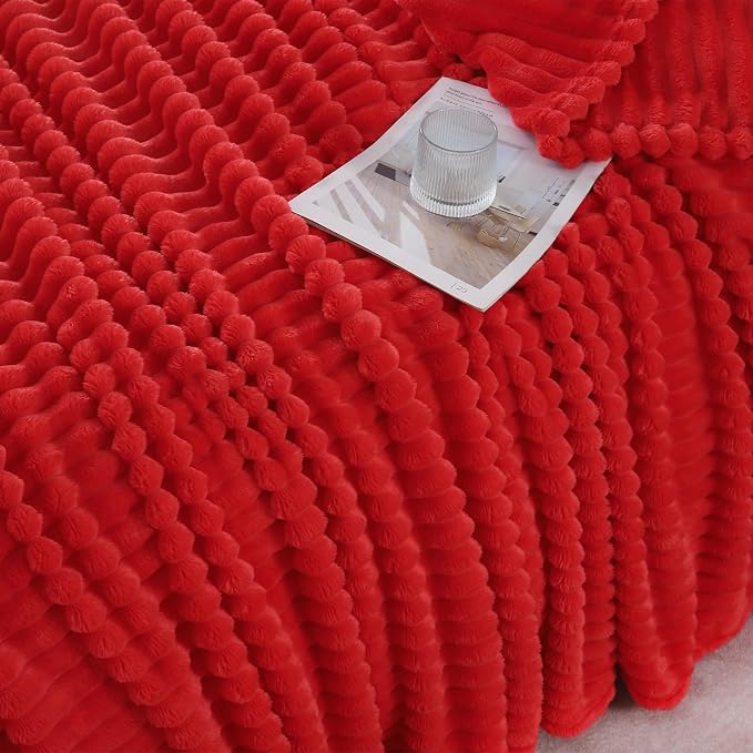 Christmas Red Throw Blanket for Couch Sofa 60"x80" Striped Design | Fleece Blankets Room Home Decor Lightweight Plush Soft Cozy Gifts for Women Mom