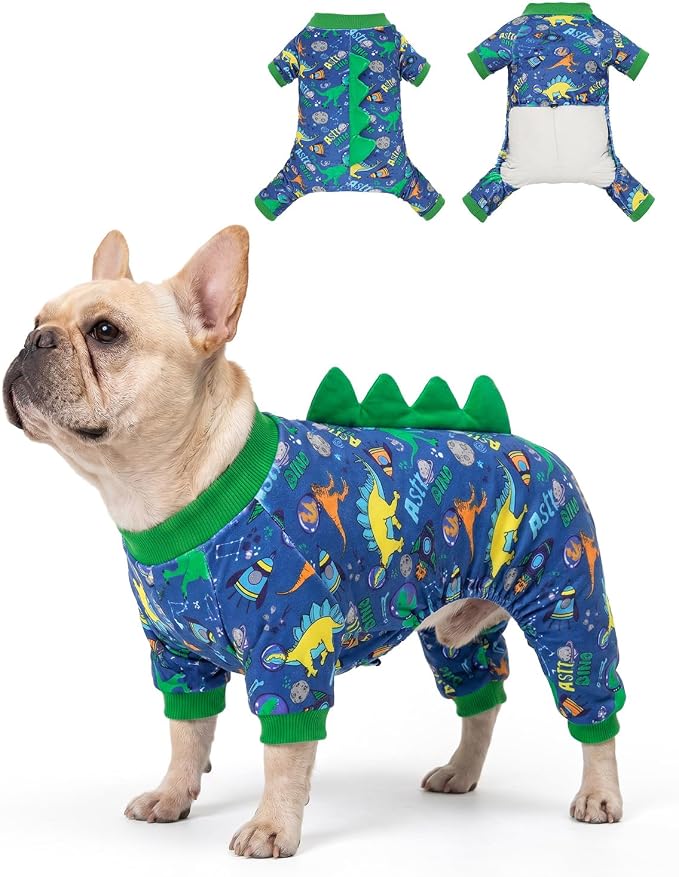 CuteBone Dinosaur Costume Dog Pajamas, Stretchy Spandex Crystal Velvet Sleepwear Coat for Small Dogs, Soft & Warm Pet Outfit Clothes for Cold Weather, Cozy Pullover Design COSP23L