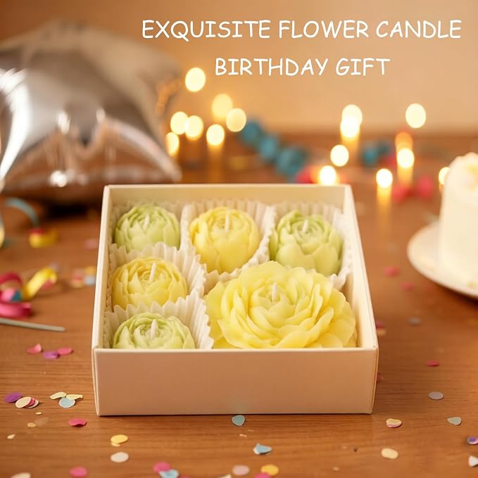 Flower Candles, Scented Floral Candle Rose Peony Shaped (Green) | 6-Pack Handmade Aromatherapy for Spa Party Wedding Home Decor
