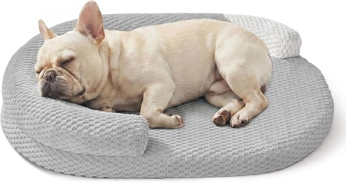 JOEJOY Orthopedic Dog Bed Medium Size Dogs, Waterproof Washable Oval Dog Beds with Removable Cover, Egg-Crate Memory Foam Pet Bed with Bolster Sides & Non-Skid Bottom, Light Grey, 28''x20''