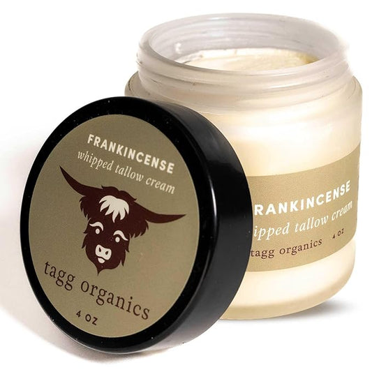 Organic Whipped Tallow Cream – Frankincense, 100% Grass-Fed, Deep Moisture for Dry & Sensitive Skin, Chemical-Free & All-Natural, 4 oz