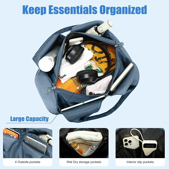 Forestfish Yoga Gym Bag For Women With Shoes Compartment & Wet Dry Storage Pockets Lightweight Duffel Bag, Navy