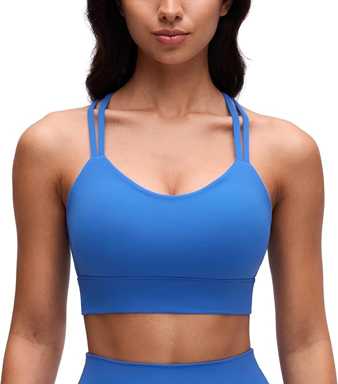 CRZ YOGA Softness Mold Butterluxe Strappy Longline Sports Bras for Women - Double Spaghetti Strap Workout Yoga Crop Top