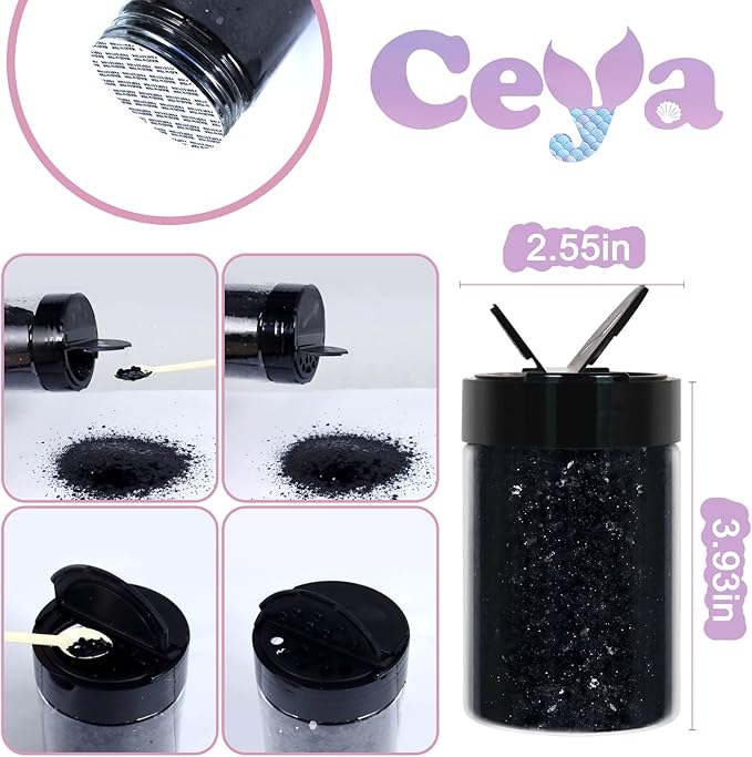 Ceya Chunky Glitter, 4.9oz/ 140g Black Craft Glitter Powder Mixed Fine Flakes Iridescent Nail Sequins for Nail Art, Hair, Epoxy Resin, Tumblers, Slime, Painting, Festival Decor