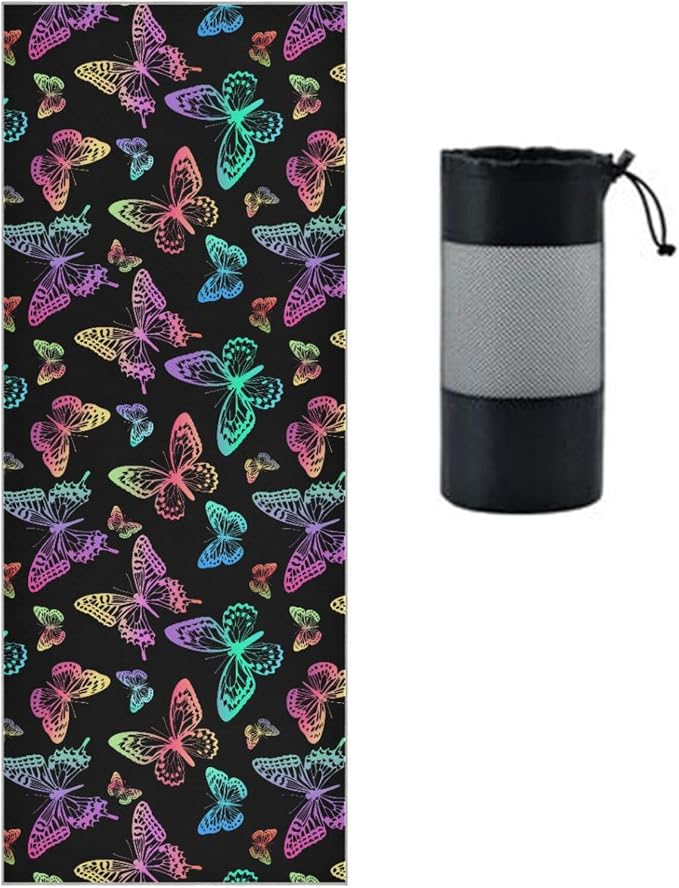 Non Slip Yoga Towel 73 x 27 in Colorful Butterfly Sweat Absorbent Yoga Mat Towel for Hot Yoga, Pilates and Workout