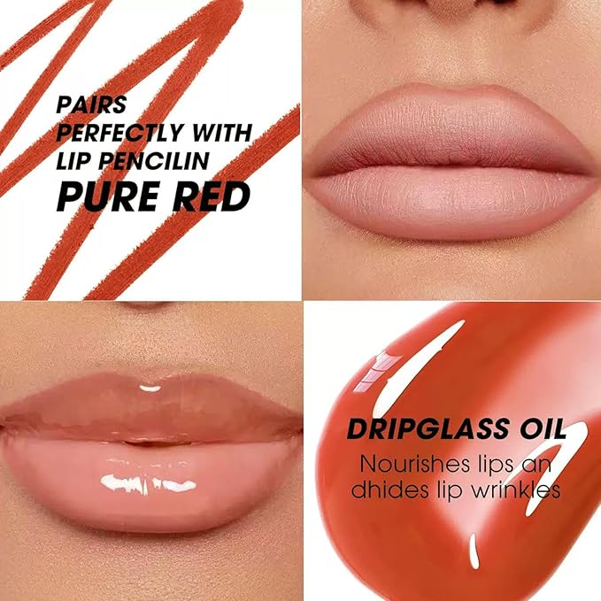 Nude Lip Liner Lip Gloss Set, Pluming Lip Kit with Lip Oil Lip Liner Pencil, Waterproof Long Lasting Lipgloss Lip Pencil, Highly Pigmented Smudge proof lip liner Stain Lipliner (04# Nude)