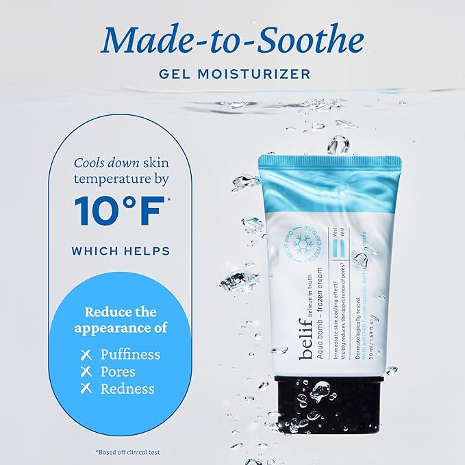 belif Aqua Bomb Frozen Gel Cream - Cooling Relief with Panthenol & Niacinamide - Daily Soothing & Hydrating Moisturizer, Depuff with Caffeine, Lightweight, Korean Skincare, 1.69 fl oz (Pack of 2)