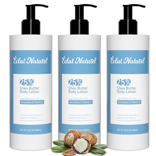 Pump Body Lotion Set, 25% Shea Butter Lotion with Vitamin E & Ceramide Moisturizer, Deep Hydrating Body and Hand Cream for Dry Skin, 10.15 Fl Oz (Pack of 3)