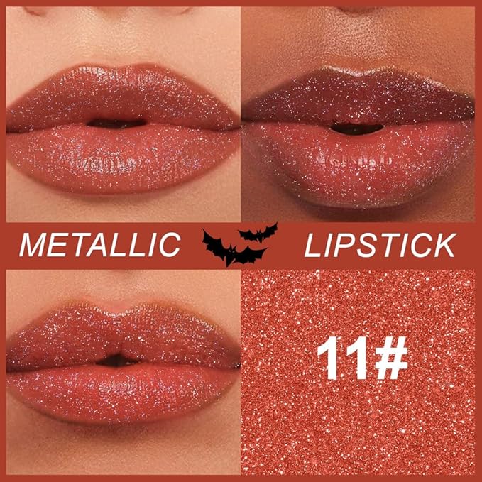 Dark Brown Metallic Lipstick for Women,Lightweight Non-Drying Shimmer Frosted Lipsticks,Glitter Lip Gloss Stain Long Lasting Waterproof No Smudge Proof No Transfer 12 Hour,Cruelty-Free Makeup