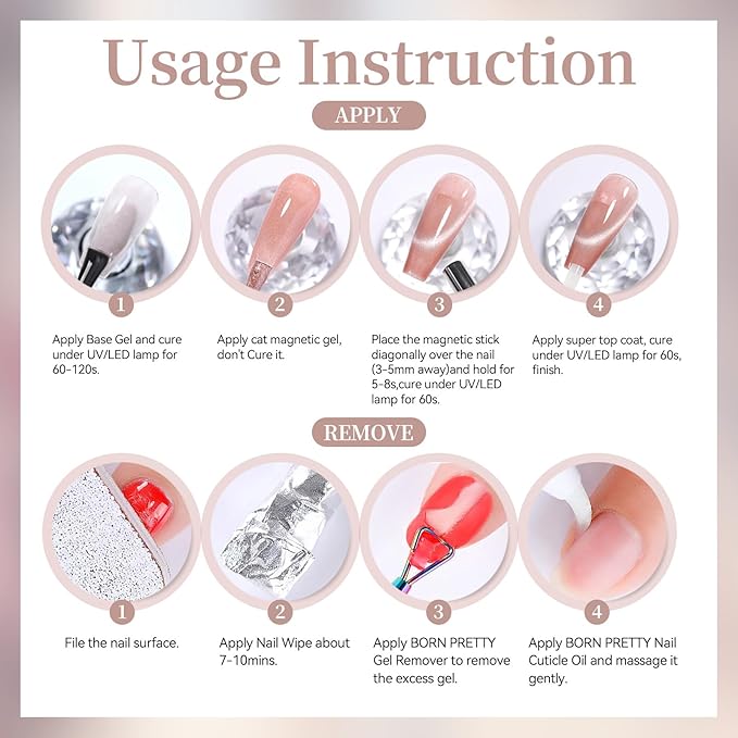 Born Pretty Nude Cat Magnetic Eye Gel Nail Polish,15ML Nude Pink Holographic Shimmer Glitter Magnetic Gel Polish,Reflective Translucent U V Gels for Manicure Salon DIY