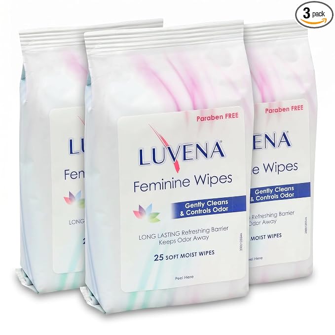 Luvena Feminine Wipes for Women - pH Balanced Feminine Care Wipes - Dermatologist Tested - Hypoallergenic, Paraben Free - Odor Control - Soft Cleansing Cloths - Cucumber Scented (25 Count, 3 Pack)