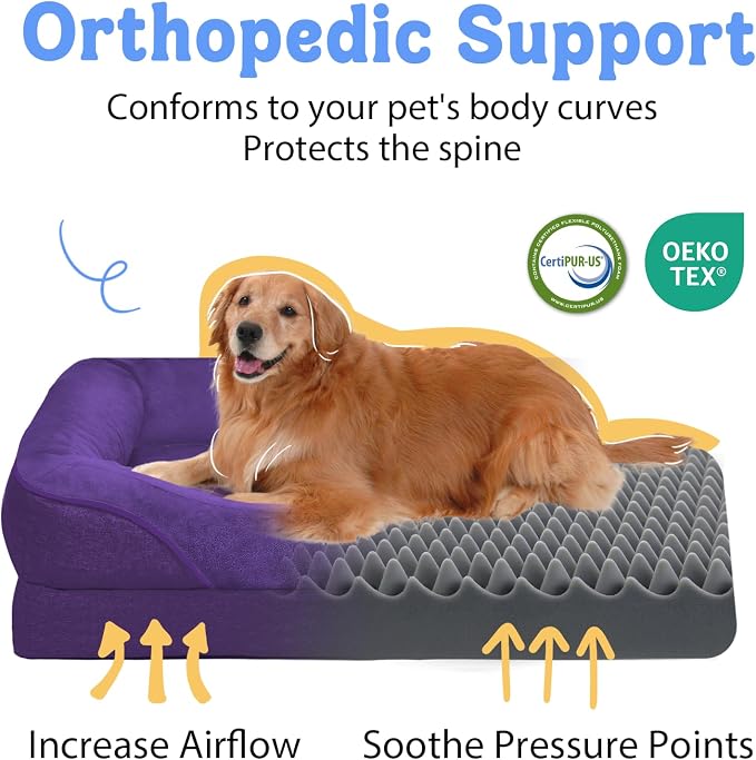 Orthopedic Waterproof Dog Bed for Medium and Large Dogs | Egg Crate Foam, 4-Sided Bolster Support, Waterproof Liner, Non-Slip Bottom, Removable Bolster Cover, 36 x 27 Inch