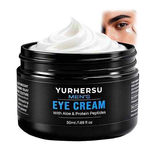 Moisturizing Men's Eye Repair Cream with Aloe & Protein Peptides, Hydrating Under Eye Cream to Reduce Puffiness, Dark Circles, Crows Feet and Bags, Daily Skin Care Treatment Cream, 1.69 oz
