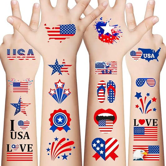 90Pcs Fourth of July Temporary Tattoos,American Flag Red White and Blue Fake Tattoo Stickers, 4th of July,USA Party Favors,Memorial Day, Independence Day, Labor Day Decorations Party Supplies