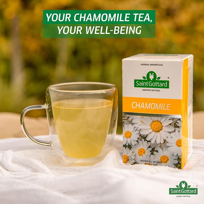 [Chamomile] Saint Gottard Herbal Tea – Caffeine-Free Herbal Infusion, Natural Ingredients, Hot or Iced Tea, Organic Premium Flavor Blend, Aromatic & Smooth Taste, 40 tea bags