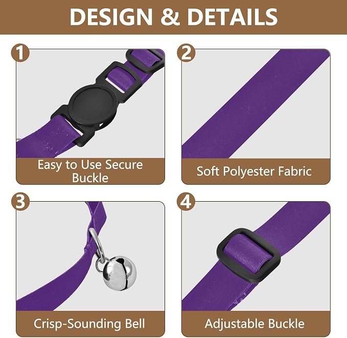 Royal Purple Black Gradient Kitten Collars 2 Pack Soft Polyester Pet Collar Adjustable Length 10.6" to 17.1"