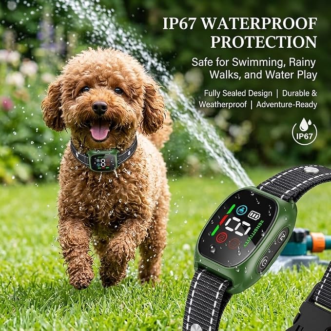 Anti Bark Vibration Collar Device for Large Medium Small Dogs 6-150lbs Smart Ai Automatic Puppy Dog Beep No Shock Barking Training Collars Rechargeable IP67 Waterproof Adjustable 8 Sensitivity