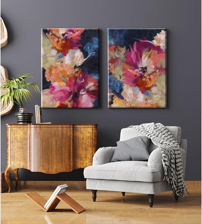 Colorful Abstract Wall Art Decor Modern Flower Canvas Wall Art Abstract Flower Pictures Painting Modern Colorful Artwork Posters Abstract Prints for Living Room Bedroom 16x24 Ready to Hang Set of 2