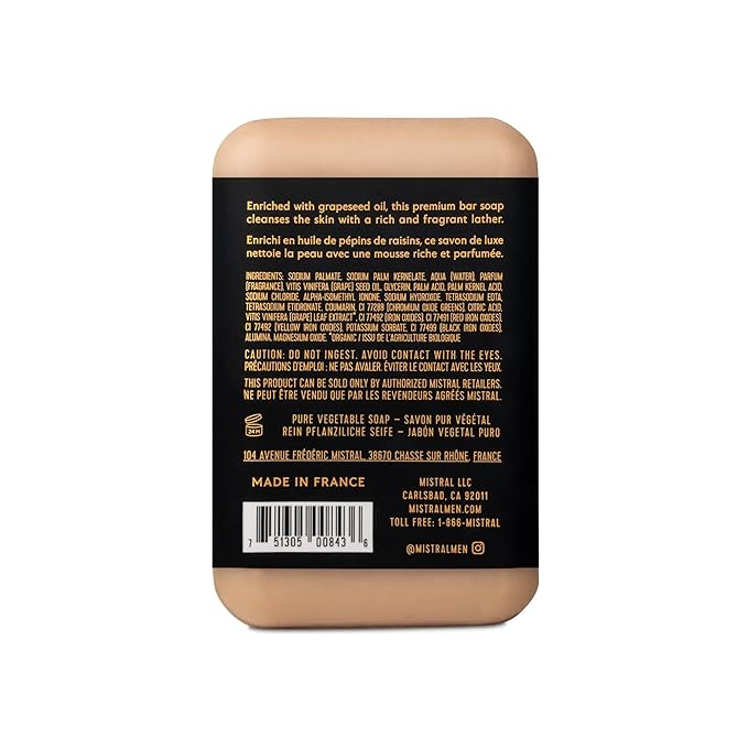 Mistral Santal Absolute Luxury Bar Soap for Men | Men’s Natural Soap Bar | Paraben, Phthalates Free | Moisturizing & Triple-Milled Natural Soap for Men - Made in France | Large, 8.8 oz