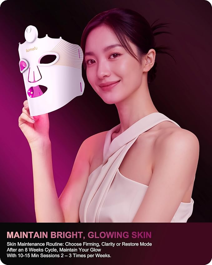 Lumefu Nimbus FDA-Cleared Light Therapy Mask, 3 Mode LED with Red, Near Infrared &Blue for Anti-Aging, Acne &Skin Rejuvenation, Roll to Pack OdorFree, Full face Comfort Fit, Cordless, USBC Recharge