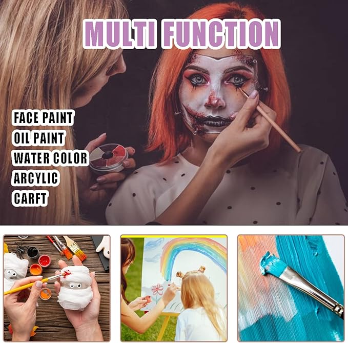 Depvision Face Paint Brush Set, 10pcs Artist Brushes for Body Face Painting, Acrylic Painting Watercolor Oil Gouache