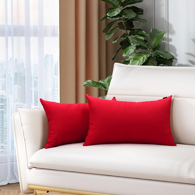 Thmyo 4-Pack 100% Cotton Lumbar Comfortable Solid Decorative Throw Pillow Case Rectangle Cushion Cover Pillowcase Blank Valentines Day DIY Throw Pillowcase for Sofa Bed(12x20inch/30x50cm, Red)