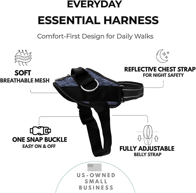 ShawnCo Essential Dog Harness, No-Pull Pet Vest (Dark Camo,M) | 3 Leash Clips, Easy On, No-Choke, Reflective, Adjustable Fit, Padded Comfort, Control Handle, For Small, Medium & Large Dogs