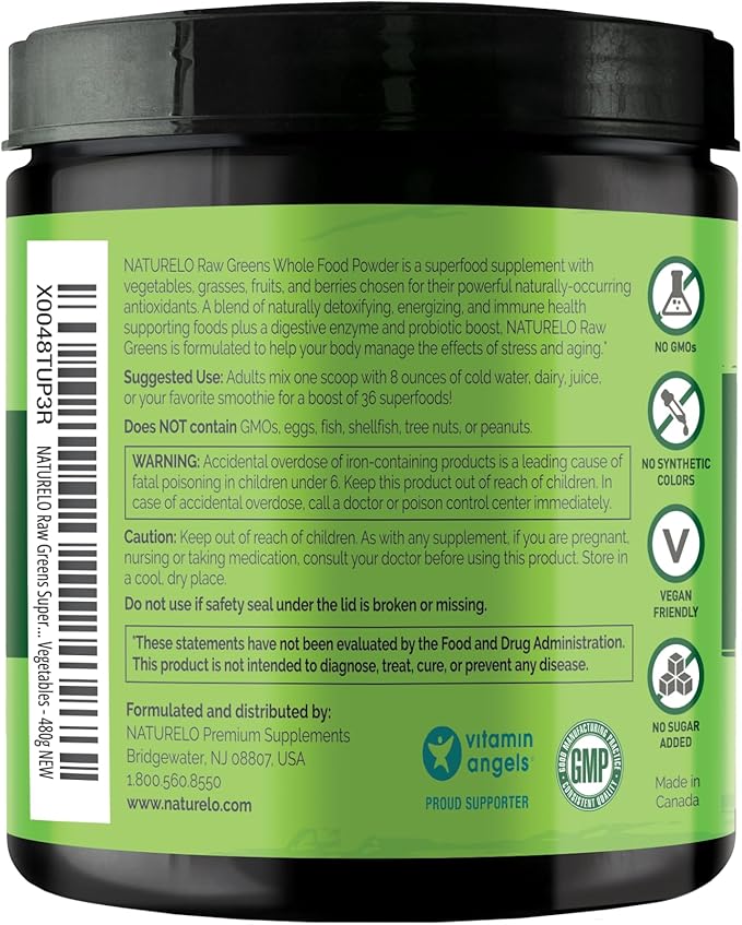 NATURELO Raw Greens Superfood Powder 480 Grams, Mixed Berry - Supports Energy, Immunity and Detox - Includes Spirulina, Wheat Grass and Organic Greens for Whole Food Nutrition