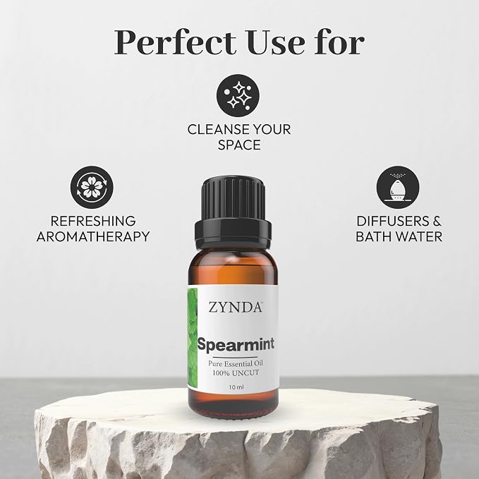 Spearmint Oil 100% Pure & Natural – Premium Spearmint Essential Oil for Face, Hair & Body Care – Organic, Lab Tested, Therapeutic Grade Aromatherapy Extract – 10ml