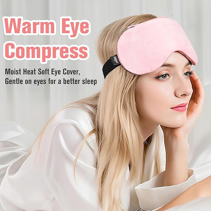BeHoomi Heated Eye Mask, Weighted Sleep Mask Warm Compress for Eyes, Cooling Eye Mask for Sleeping, Reusable Eye Masks for Home, Office, Hot and Cold for Eye Relaxation, Mothers Day Gifts (Pink)