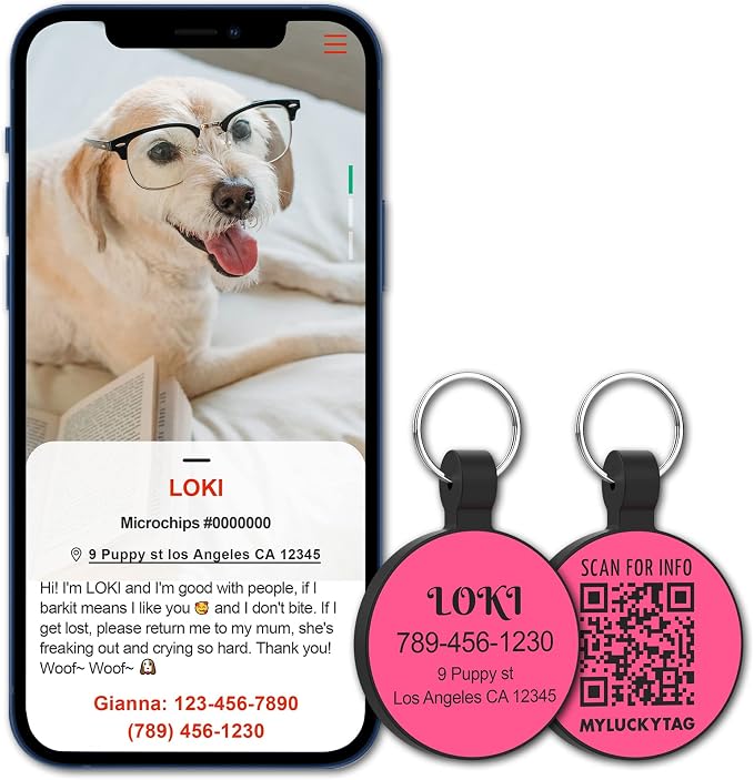 MYLUCKYTAG Silent Silicone QR Code Pet ID | Personalized Dog & Cat Collar Tag | Online Profile with Scanned Location Alert Email