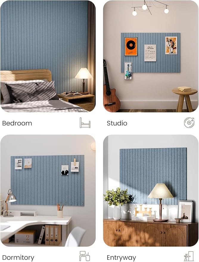 Fluxynara 36" x 24" Large Felt Bulletin Board, Dusty Blue | 6 Pack Cork Board Alternative with 30 Safe Adhesive Tabs, Felt Pin Boards for Wall Decor, Home, Office, Classroom, Dorm