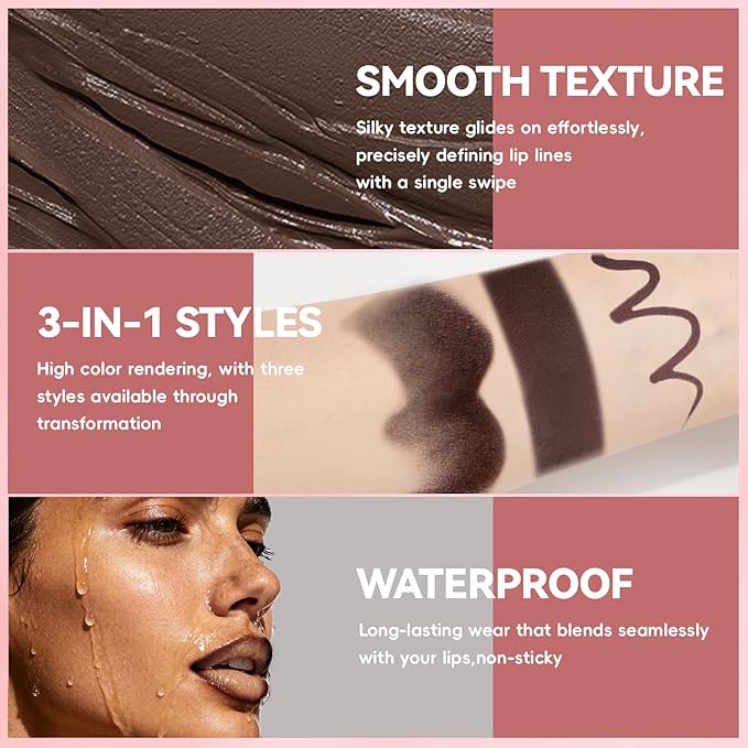 Lip Liner Gloss Lip Combo Set, 2 in 1 Lip Duo Dark Brown Lip Liner Lipstick Matte Velvet Natural Nude Pink Tinted Gloss Lip Kit, Smooth Quick Fuller Lip Makeup for Women07#Matte Mulberry