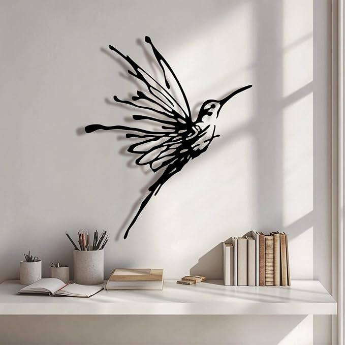 3D Metal Hummingbird Wall Art, Black Outdoor Decor, Waterproof(12.3"x16.5") | Stunning 3D black metal hummingbird, weatherproof design, ideal for garden, yard, or balcony wall decoration