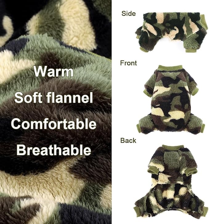 Yikeyo Dog Sweater, Dog Sweaters Pajamas for Small Dogs, Winter Pet Onesies Pjs,Puppy 4 Legged Sweater Clothes for Chihuahua Yorkie Teacup Jumpsuit,Cute Pet Outfits,Green Camouflage,XS,Chest 14IN