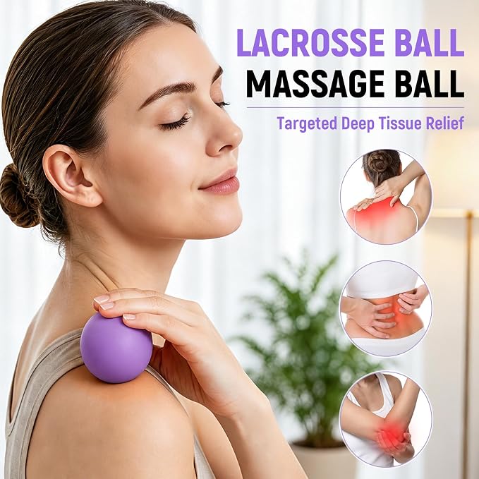 Massage Ball Lacrosse Ball for Myofascial Release, Massage Deep Tissue for Back, Neck, Foot Trigger Point Therapy, Full Body Muscle Knots, Relieving Muscle Pain (Purple)