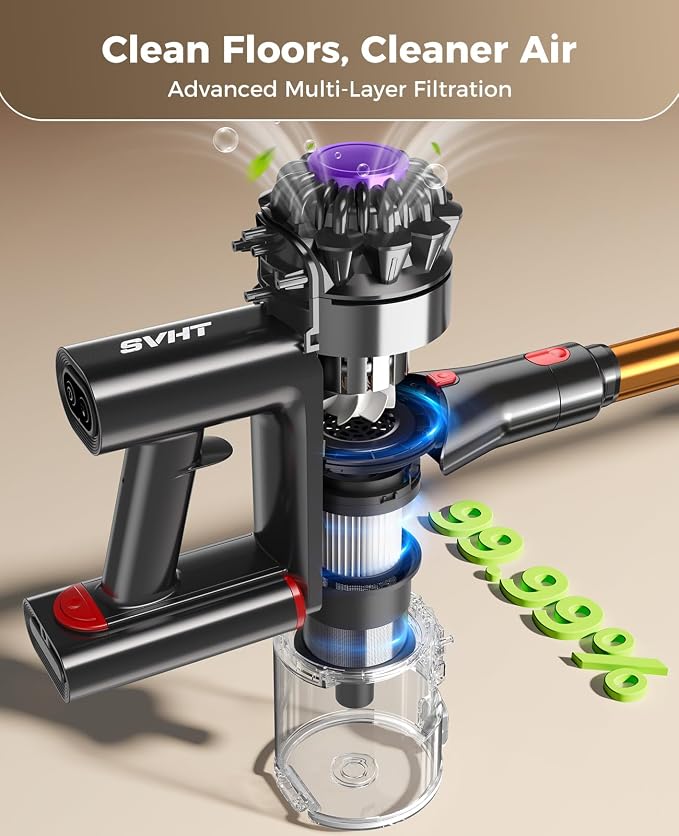 Cordless Vacuum Cleaner, 500W 45KPA Stick Vacuum Cleaners for Home