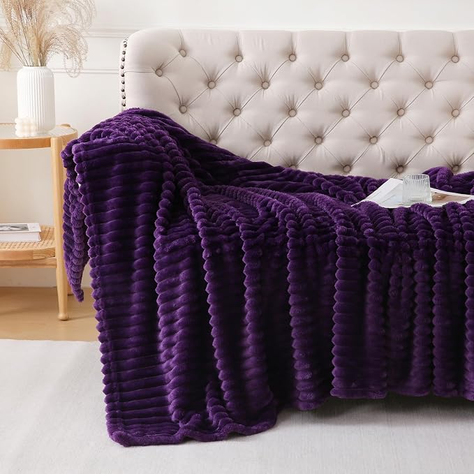 Deep Purple Throw Blanket for Couch Sofa 50x60 inches Striped Design | Fleece Blankets Room Home Decor Lightweight Plush Soft Cozy Gifts for Women Mom