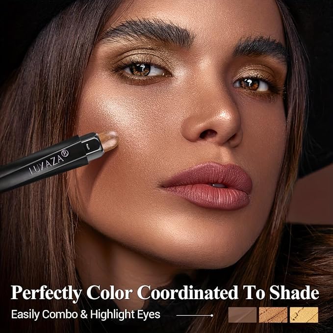 Classic 6PCS Neutral Eyeshadow Stick Makeup Set, Matte Cream Eye Shadow Eyeliner Brightener Pencil Crayon - Golden Amber