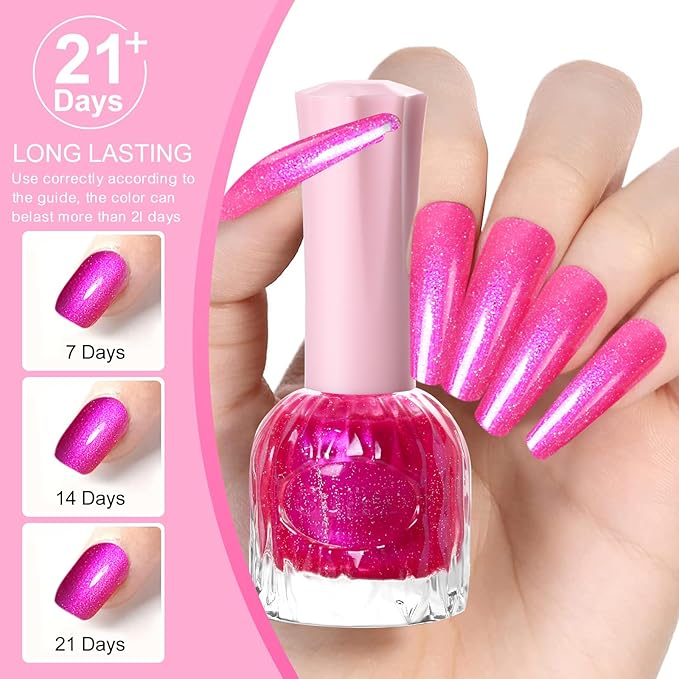 Major Dijit Quick Air Dry Nail Polish Glitter VioletRed Regular Nail Polish Non UV Gel Hema 0.34 fl oz.