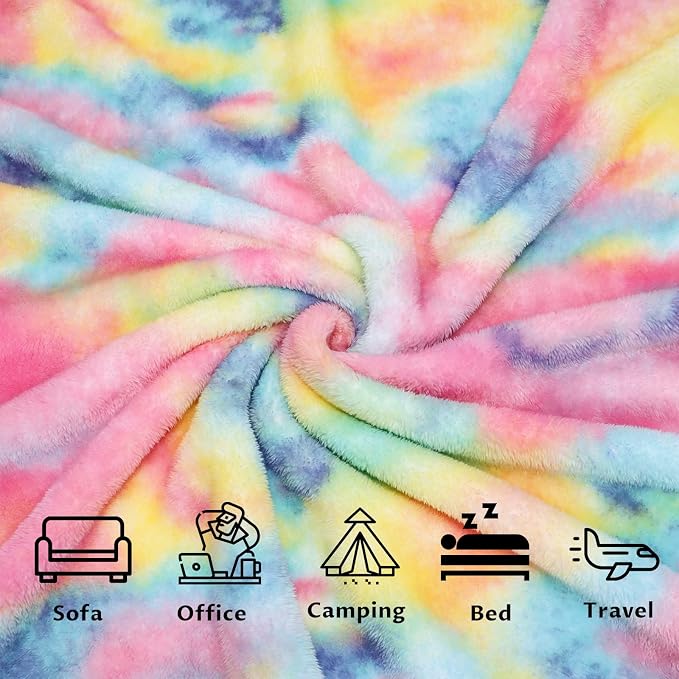 MUGD Soft Rainbow Blankets Fleece Soft Fuzzy Throws Kids Warm Easter Blanket for Bed Couch, Kids Colorful Gifts Easter Throw Basket Stuffers