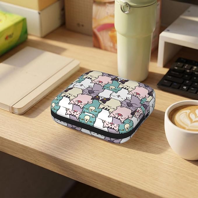 Cute Cartoon Cat Cats Kitty Kitten Kitties Period Bag For Women,Portable Sanitary Napkin Period Pad Pouch For Purse, Small Make Up Bags