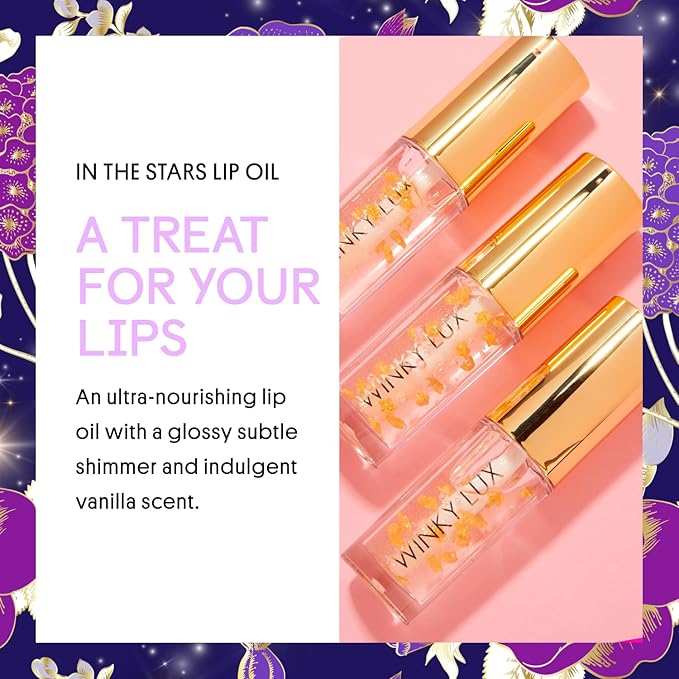 Winky Lux In The Stars Lip Oil - Silky Shine & Hydrating Non Sticky Lip Gloss, Infused with Golden Stars & Nourishing Jojoba Oil, with Soft Vanilla Scent