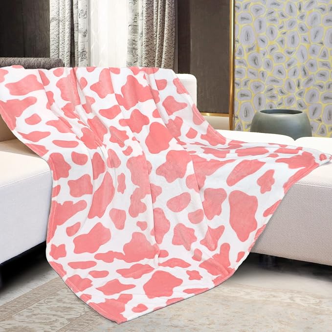 Cow Print Blanket Twin Size Cozy Fuzzy Soft Blankets and Throws Warm Plush Fleece Throws Pink Cow Themed Gift for Adults Mom Travel All Seasons 60 x 80 inch