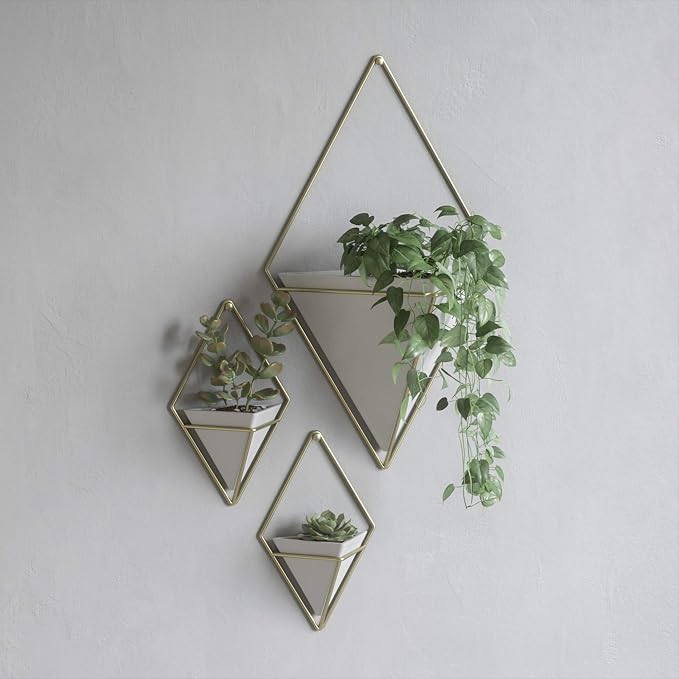 Umbra Trigg Hanging Planter for Small Plants, Set of 2, Small, White/Brass