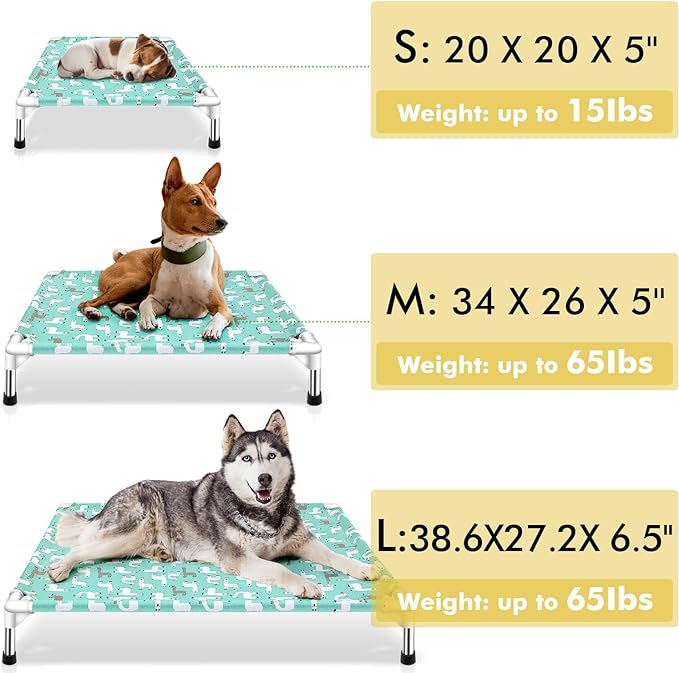 Elevated Dog Bed Pet cot for Small Dogs, Indoor and Outdoor Use | Alpaca Print,Indoor and Outdoor ，Breathable Fabric，Stainless Steel Frame, Anti-Slip Feet