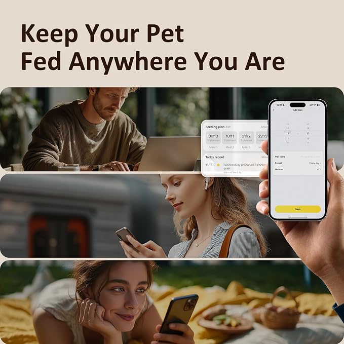 Automatic Cat Feeder 5G WiFi, Automatic Pet Feeder with APP Remote Control, 5L Cat Dry Food Dispenser Dual Power,10 Meals Programmable 1-15 Portion Control Auto Dog Feeders for Cats,Puppy
